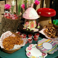 Mushroom Fairy House Flagrantly stole this idea from Pinterest for my youngest daughter's 4th birthday. All the little fairies and gnomes loved it!