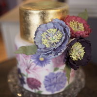 My Wedding Cake This is a photo of my wedding cake. Bottom layer is fruit cake, with fondant icing, covered in hand painted flowers. The top layer is a...