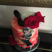 Tango Cake Red velvet double barrel cake with hand painted fondant and real roses