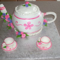 Time For Tea A teapot cake for my daughters bithday. Cups are edible, made from gumpaste.