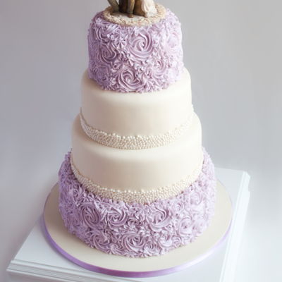 Lavender Rosettes And Pearls Wedding Cake By 2Bi Cakes