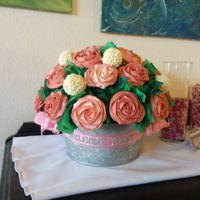 Cupcake And Cakepop Bouquet This bouquet is made of simple buttercream rose cupcakes and buttercream dahlia cakepops that were held up by toothpicks in a styrofoam...