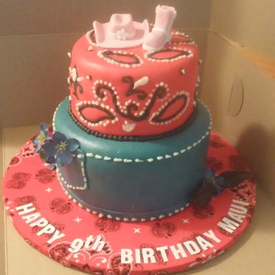 2 Tier Red Bandana And Blue Jeans Themed Cowgirl Cake