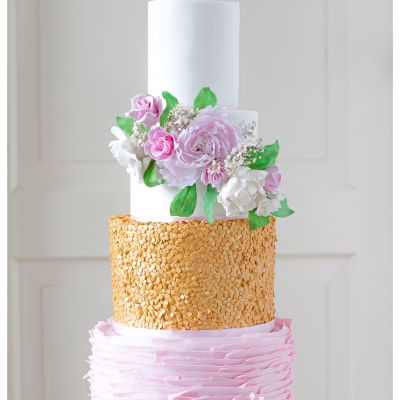 Bohemian, Sugar Flowers, Pink And Golden Sequins