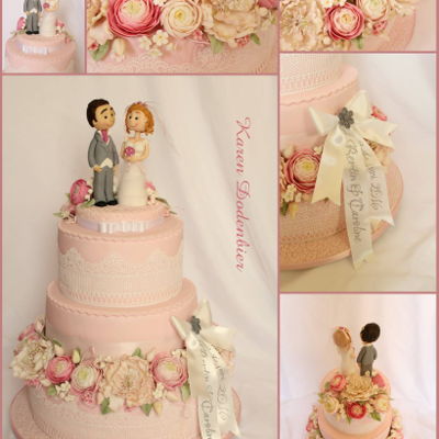 Pink Wedding Cake With Peonies And Ranunculus