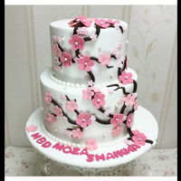 Cherry Blossoms Two tier birthday cake with cherry blossoms theme. Vanilla cake with white chocolate cream and chocolate cake with Nutella ganache filling...
