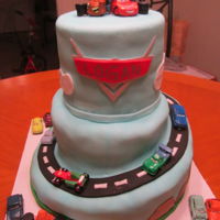 Disney Cars Cake Made this for my son's birthday. First time trying a winding road. The cars are just toys.