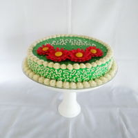 Green Frosting Round chocolate birthday cake iced in buttercream with fondant decoration