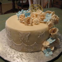 Rose And Hydrangea Birthday Cake White chocolate mud cake with roses and Hydrangeas for an 80th birthday