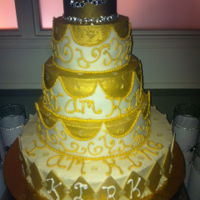 King Cake Made for a 50th bday party with royalty theme. Choc, red velvet, key lime and vanilla, vanilla buttercream, fondant crown, clear edible...