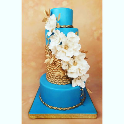 Blue And Gold Nutical Theme Wedding Cake