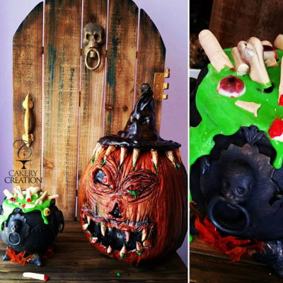 Creepy Sculpted Pumpkin Cake