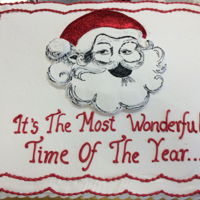 Santa Drawing Freehand drawing of Santa, copied from a christmas card the customer provided all done in buttercream except the fondant hat covered in red...