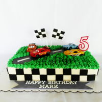 The Cars Rectangular birthday cake iced in swiss meringue buttercream.