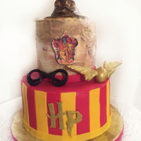 Harry Potter Cake This cake was a surprise birthday cake for a Harry Potter fan. The cake is frosted with buttercream frosting and fondant accents. Enjoy!
