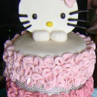 Hello Kitty Cake This is a Hello Kitty cake that I made for my niece. I made little fondant circles and swished them to make the pink decorations.