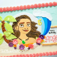 Moana Sheet Cake Half sheet cake decorated with buttercream and fondant cutouts.