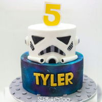 Star Wars Cake For a little boy who loves storm troopers :D I've been waiting for my chance to try a Galaxy cake and I love the way this turned out...