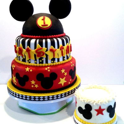 Mickey Mouse Themed 1St Birthday Cake And Smash Cake