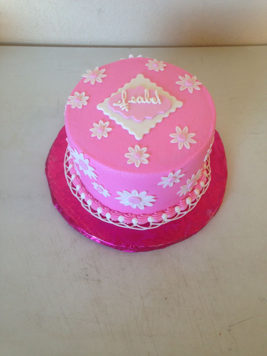 Pink With White Daisy Cake - CakeCentral.com