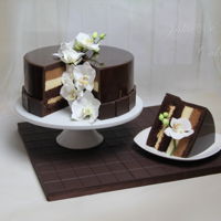 Chocolate Mirror Glaze Cake With Sugar Orchids I made a customer's dream come true cake: chocolate cake on a stand with a slice on the side, chocolate mirror glaze, sugar orchids (...