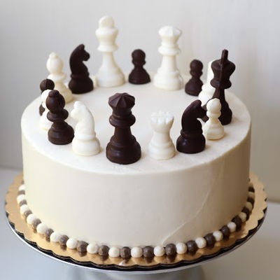 Chess Cake With Handmade Chocolate Chess Pieces