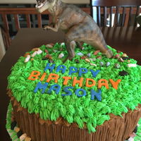 Dinosaur Birthday Cakes Chocolate cakes with BC icing. Dinosaur toys and candy decorations.