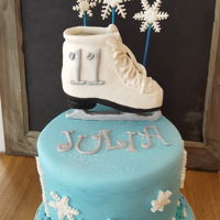 Ice Skating Cake Vanilla cake with cookie dough buttercream. RKT ice-skate covered in fondant.