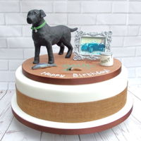 Labrador Birthday Cake Birthday cake, 12 inch sponge with sugarpaste decoration - hand made large Labrador and photo frame