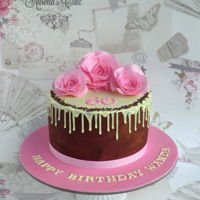 60Th Birthday - Drip Cake Cake to celebrate 60th birthday. Chocolate drip cake decorated with pink wafer paper roses.