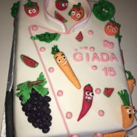 Jacket Cake I Made this cake for my daughter's birthday. She loves cooking, that's why I created a chef jacket with some fruit and vegetables...