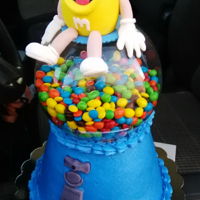 M & M Dispenser M&M candy dispenser with character. Made with vase filled with m&m's.