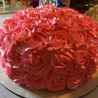 Pretty In Pink Simple layered cake dressed in pink rosettes.