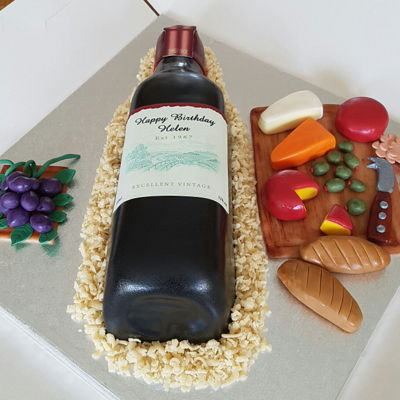 Red Wine Bottle Cake With Cheese And Grapes