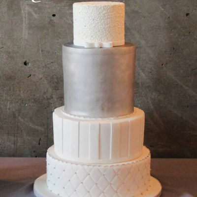 White And Silver Wedding Cake