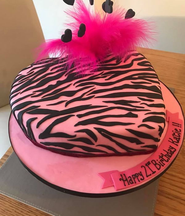 Zebra Pattern Heart Shaped 21St Cake