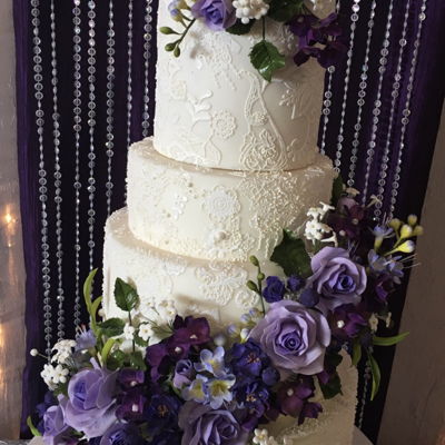 Purple And Lace Wedding Cake