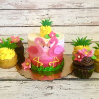 Pineapples And Flamingos Smash cake and cupcake combo for a first birthday!