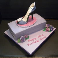 Shoe Fondant Shoebox Cake With Stiletto Hill Vanilla Citrus sponge with Chocolate Ganache & touch of Grand Marnier for 50th Birthday
