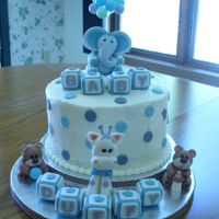 Shower Cake For A Baby Boy 3 layer chocolate cake with buttercream icing - decorations are all fondant (except for the balloons!)