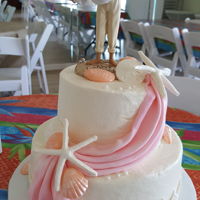 Beach Themed Cake A simple two tiered cake with fondant drape and molded candy starfish