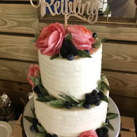 Textured Buttercream Cake W Wafer Paper Florals This cake has coral wafer paper garden roses, as well as wafer paper olive branches with berry accents. Matching dessert table with cake...