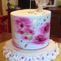 Hand Painted Buttercream With Gold Leaf On Fondant Floral Chocolate cake with 4 shades of pink ombr&eacute; continental custard filling , milk choc ganache then buttercream and hand painted to...