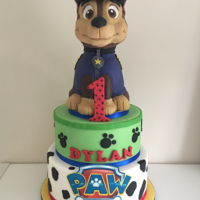 Paw Patrol Chase Cake Chase made from rkt and chocolate mud cake 8 & 10" tiers