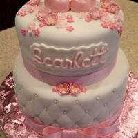Baby Shower Cake For Baby Girl Pink, white, and pearls to welcome a baby girl
