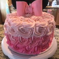 Minnie Mouse Ombr&eacute; Rosette Cake I just made this the other day for a little girl for her birthday! Homemade strawberry cake, with homemade buttercream icing! And fondant...