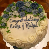 Bridal Shower Cake Three layer carrot cake frosted and decorated with cream cheese frosting. Made this for a co-worker's bridal shower. TFL!