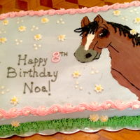 Happy Birthday! Chocolate cake frosted and decorated with buttercream frosting. Made this for a little girl's birthday who loves horses.