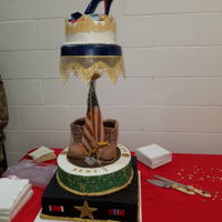 Army Retirement Bottom tier represents dress uniform and all medals, the next tier up is pixel camouflage with boots made of rice treats and chocolate. The...