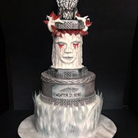 Game Of Thrones Cake Three tier cake. With a red Velvet and white chocolate cakes. The spikes on the bottom are constructions out of wafer paper.
